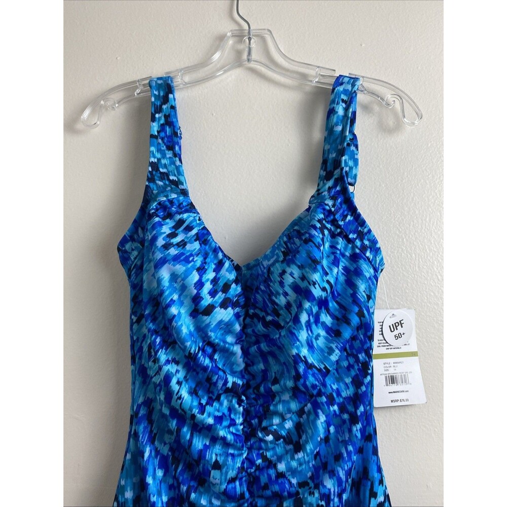 Maxine One Piece Swimsuit Women 14 Blue Spa Shirred Front UPF 50 Vacation Beach - Picture 3 of 15